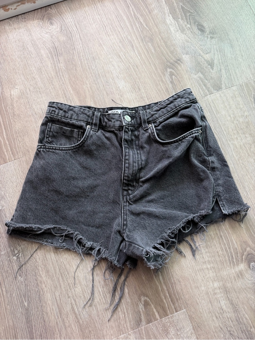 Zara Black Distressed Denim Shorts